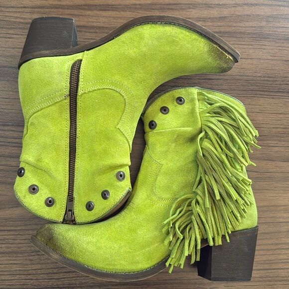Circle G Lime Green Ankle Boots with Fringe - Picture 1 of 8